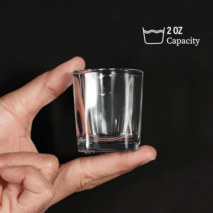 QUAFFER Square Shot Glasses Heavy Base 2oz (Set of 24) – Modern Shot Glass – Classic Whisky Vodka Tequila Sherry Brandy Cordial Mini Snifters Glasses - Perfect for Parties, Bars, Events, Home Bar