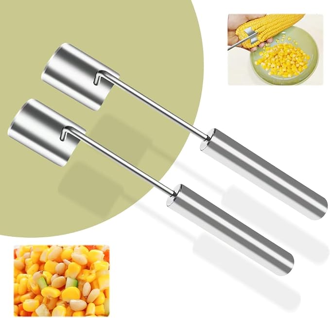 Corn Peeler,New Long Handle Stainless Steel Corn Stripper Tool, Corn on the Cob Remover, Corn Peeling Tool,Corn Cutter to Cut Corn off the Cob,Suitable for Kitchen and Outdoor Dining (2 Pcs)