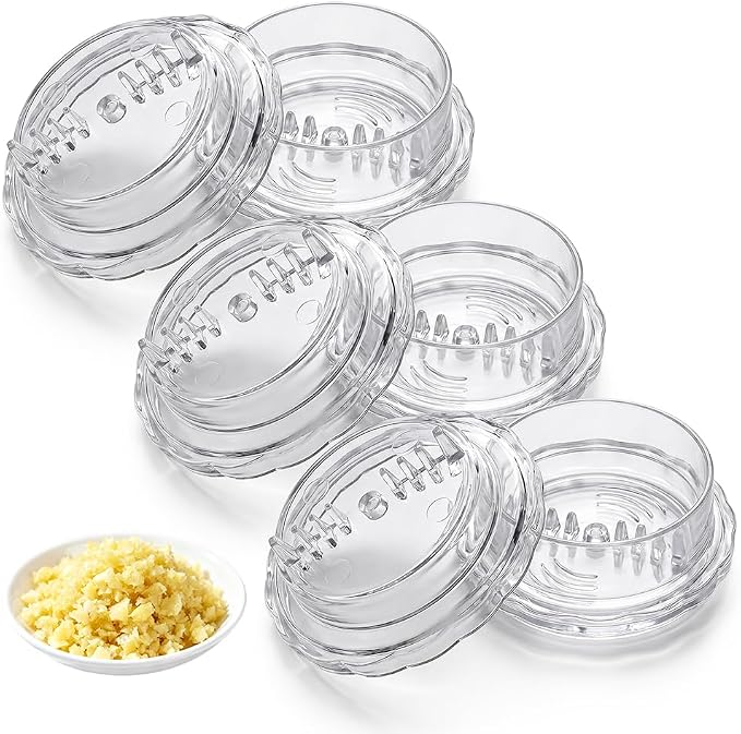 Garlic Mincer and Garlic Press, Manual Garlic Crusher with Stainless Steel Blades, Mini Garlic Chopper and Garlic Grinder for Garlic, Ginger, Herbs, Nuts and Vegetables (White, 6pc)
