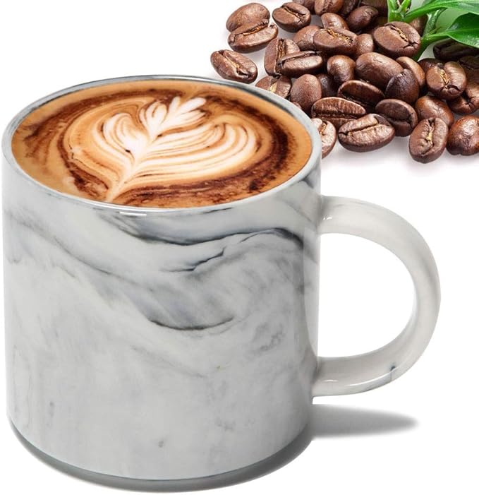 12 oz Stackable Coffee Mugs for Office, M101 Novelty Marble Ceramic Cup for Boy Girl lover Women Men, Set of 4, Gray