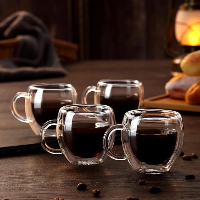 Espresso Cups Set of 2 With Handle,2.5oz Clear Expresso Shots Cup,Espresso Shot Glasses,Double Wall Insulated Expresso Mugs,Tazas de Cafe Expreso,Microwave Dishwasher Safe,Suit for Espresso Machine