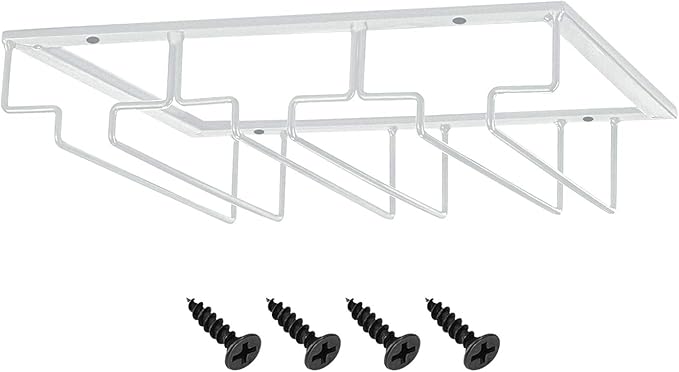 MOCOUM Wine Glass Rack, 3 Rows, White, Under Cabinet, Stemware Hanger, 1 Pack
