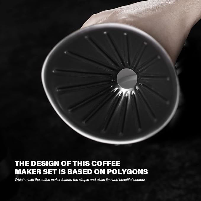Pour Over Coffee Maker Set, Black Ceramic Coffee Dripper with V60 Paper filter, Black Ceramic Streamline Coffee Mug for Cafe Home Restaurant 6291-12201-03A