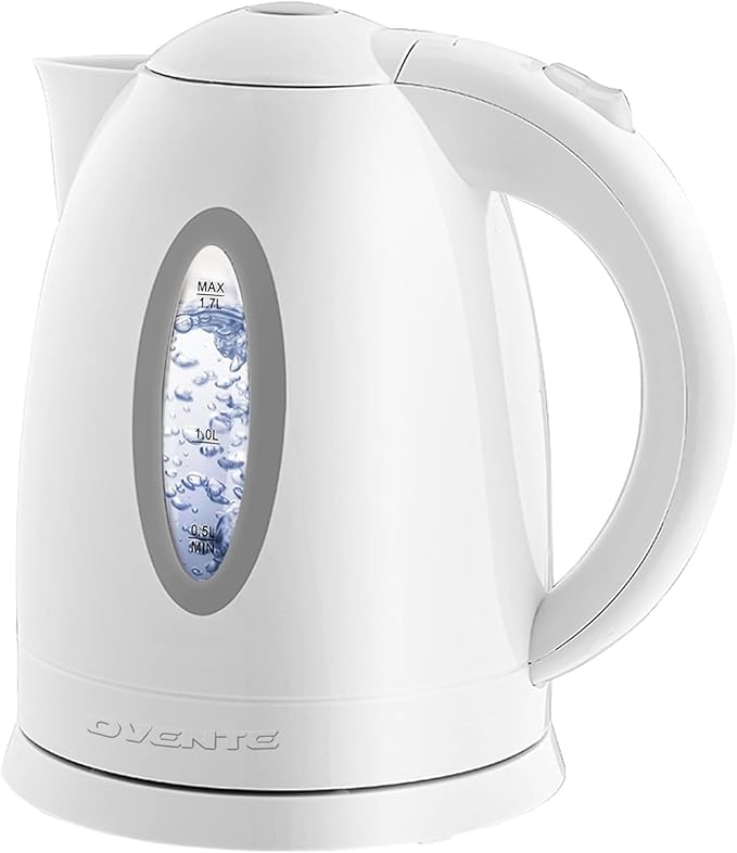 OVENTE Electric Kettle,1.7L Fast Boiling Water Heater for Coffee or Tea,BPA Free with Water Level Gauge,Auto Shut-Off,Boil-Dry Protection,Indicator Light and Removable Filter,White KP72W,(Pack of 12)