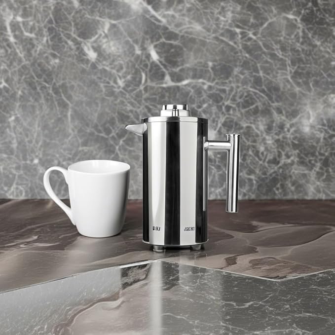 Small Stainless Steel French Press, 12oz Dual-Filter Coffee Plunger Pot Brewer and Maker for Individual Serving, Silver