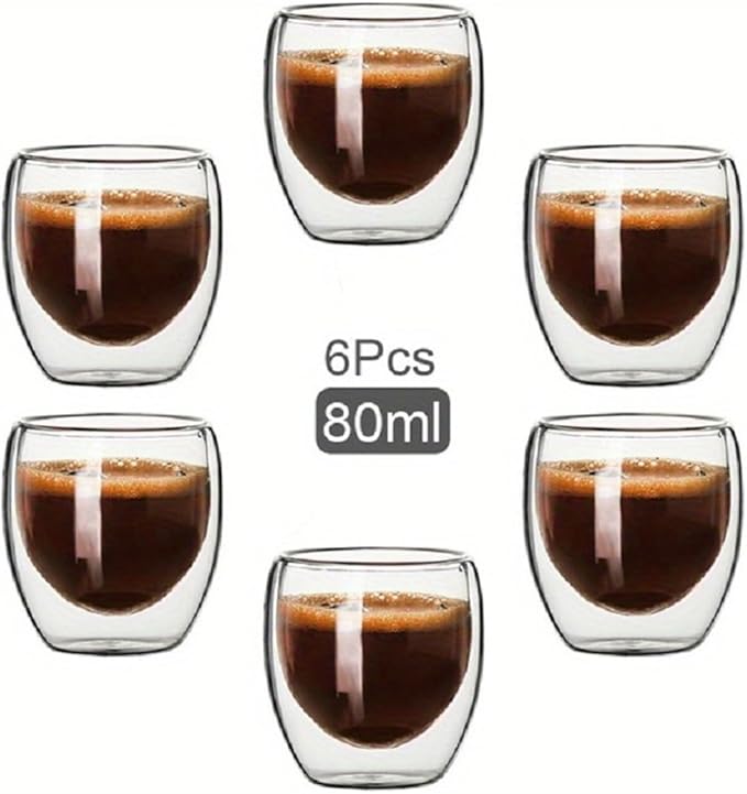 6pcs Double Wall Espresso Cups, 3 Ounce Glass Coffee Mugs, Clear Espresso Shots, Insulated Small Demitasse Cups for Cappuccino Latte Tea(COLOR:Transparent)