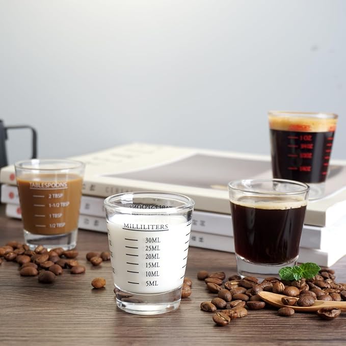 Shot Glasses Measuring cup Liquid Heavy Base Wine Glass Espresso Shot Glass 26-Incremental Measurement 1oz, 6 Tsp, 2 Tbs, 30ml Black and Red