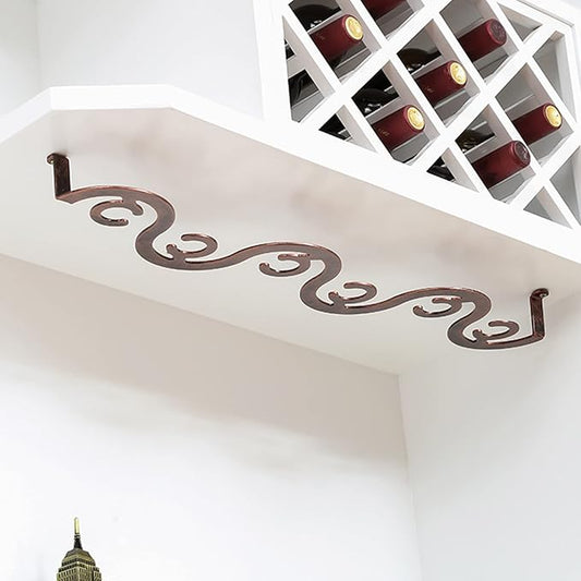Under Cabinet Wine Glass Rack, Hanging Stemware Rack, Glass Storage Holder, Metal Organizer Hanger for Kitchen Bar (Color : Copper, Size : 6 glasses)