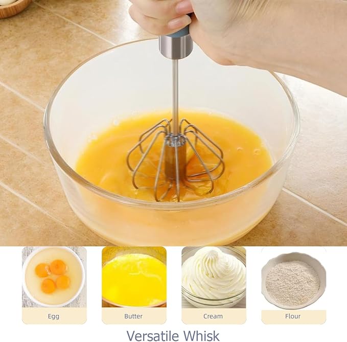 2 Pack Semi Automatic Whisk, Stainless Steel Mini Hand Push Whisks for Cooking, Easy to Use Hand Mixer Egg Beater Wisking Tool for Cooking, Whisking, Beating, Stirring