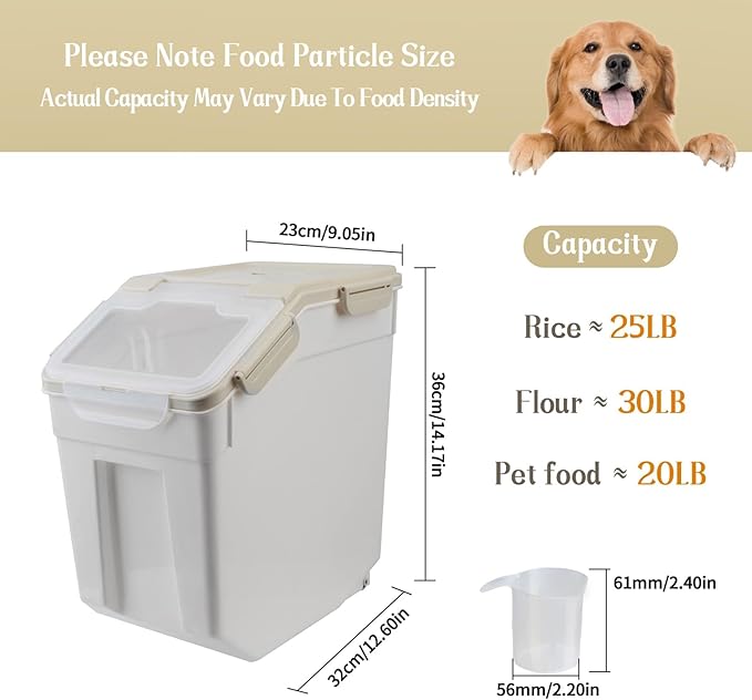 Saim Large Flour Storage Container Bin 50lb, 2Pack Airtight Rice Storage Containers with Wheels Seal Locking Lid, Dry Food, Sugar, Baking Supplies, Rice Dispenser Set with Measuring Cup & Scoop - Grey