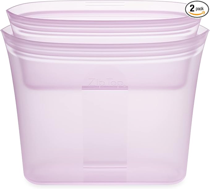 Zip Top Reusable Food Storage Bags | 2 Bag Set [Lavender] | Silicone Meal Prep Container | Microwave, Dishwasher and Freezer Safe | Made in the USA