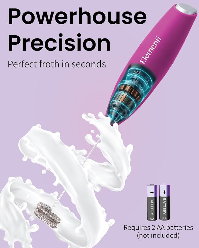 Elementi Milk Frother Wand - Easy to Use Handheld Electric Stirrer for Powder Drinks, Durable & Powerful Coffee Whisk & Protein Powder Mixer Wand, Hand Frother, Coffee Stirrers Electric (Hot Pink)