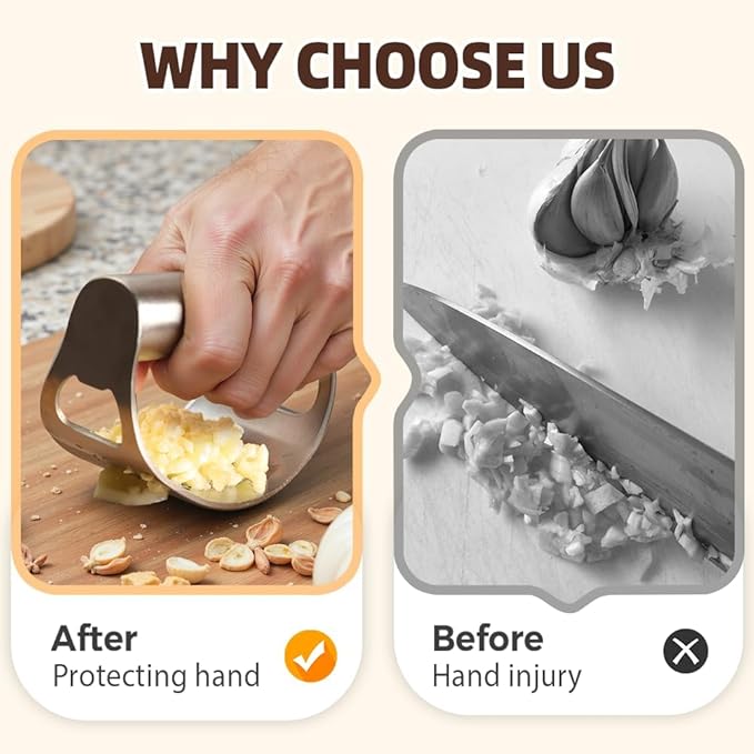 Stainless Steel Garlic Press, 2025 Upgrade Arc Shape Stainless Steel Ring Garlic Chopper, Garlic Presse Rocker Garlic Press Mincer Crusher Press, Home Heavy Duty Handle Garlic Chopper (1)