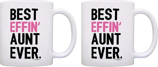 ThisWear Aunt Gifts from Niece or Nephew Best Effin Aunt Ever 2 Pack 11oz Ceramic Coffee Mug Set