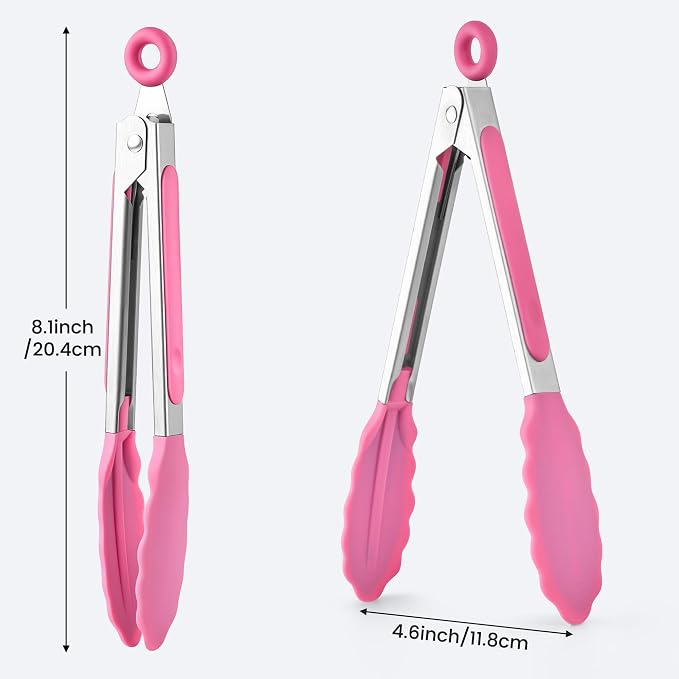 7-Inch Silicone Tongs Pack of 6, Small Stainless Steel Tongs with Silicone Tips for Cooking, Serving, BBQ, Grilling, Salad, Buffet, Party (7", Multicolor)