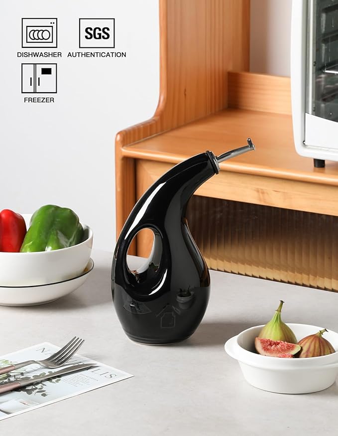 Sweejar Ceramic Olive Oil Dispenser Bottle, 24 Oz Opaque Cruet Protects EVOO Oil to Reduce Oxidation, Suitable for Storage Vinegar, Coffee Syrups, Liquids (Black)