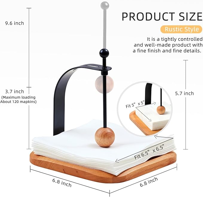 North American Beech Napkin Holder for Table - Nordic Style Wooden Cocktail Napkin Holder Fits 5-7" Napkins - Windproof Dispenser for Kitchen, Coffee Bar, Cocktail Bar (Gift Idea)