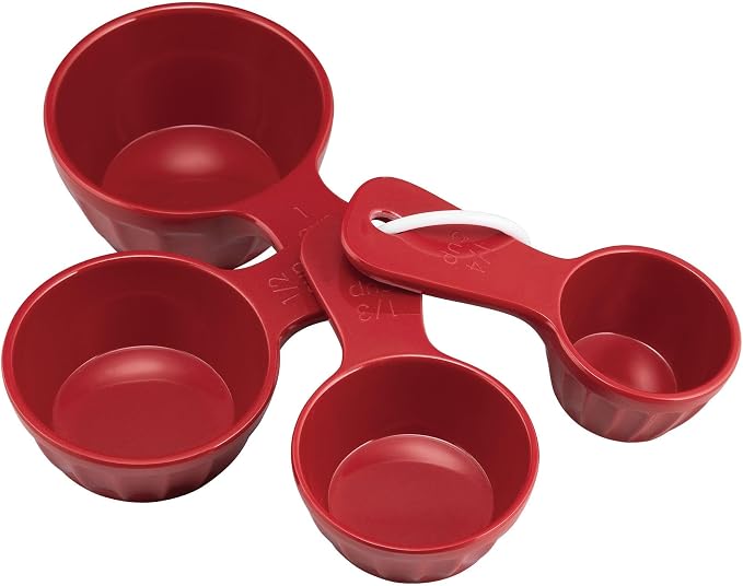 UP 4-Piece Latte Style Melamine Measuring Cups Set, Professional Nesting Baking and Cooking Tools for Liquid and Dry Ingredients, Red