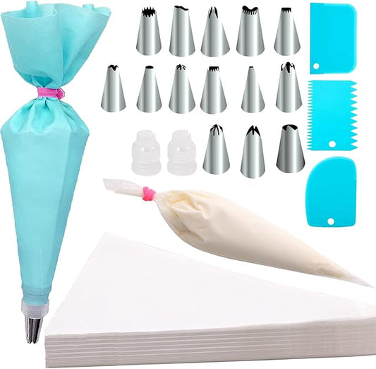 Piping Bags Pastry Bag 100PCS 2 Couplers,14 Frosting Tips 3 Cake Scraper 1 Tie, Cupcake Cake Decorating Bags Disposable Cake Icing Decorating Piping Bags Set For Cake Decorating Reusable For Cookies