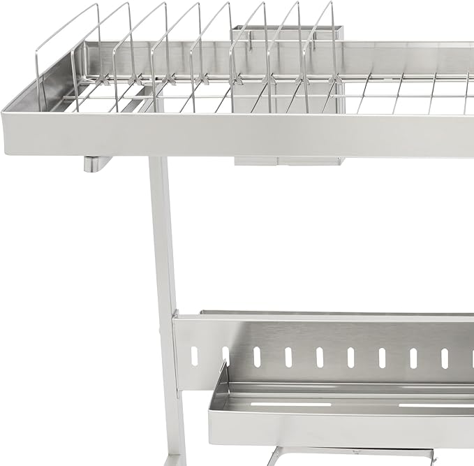 Over The Sink Dish Drying Rack, Stainless Steel Storage Shelf Kitchen Organizer Dish Drainer for Pots Pans Cups Bowls, L34.7*W10.2*H19.7in, Silver