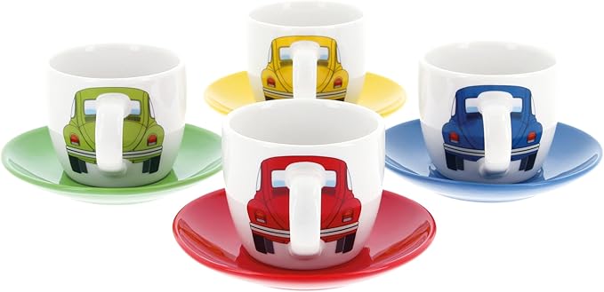 BRISA VW Collection - Volkswagen Espresso Cups Coffee-Tea-Cappuccino Set in Beetle Design (Beetle Front/100ml/3.4 fl oz) (Set of 4 (red, blue, green, yellow)