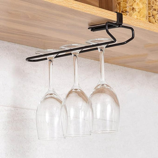 Black 1/2 Row Wine Glass Rack Under Cabinet, Stainless Steel Wall Mounted Hanging Rack Shelf, Stemware Glasses Cups Storage Organizer Hanger Racks, Easy To Install