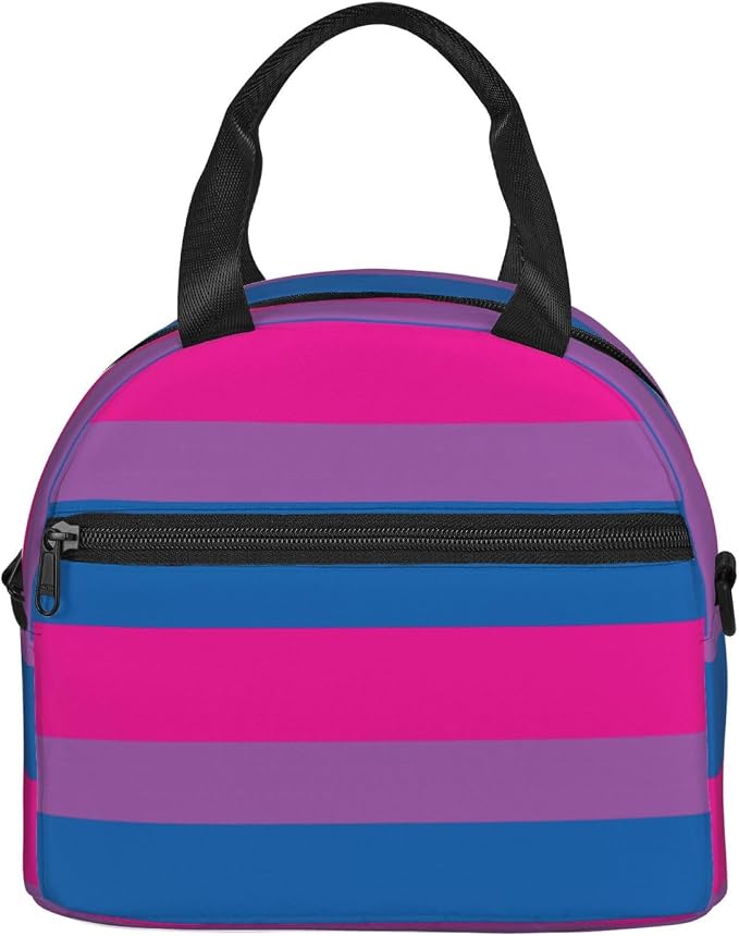 Bisexual Pride Flag Lunch Box Insulated Lunch Bag Portable Zipper Cooler Tote Bag Adult Bento Box for Women Men Reusable Meal Organizer with Adjustable Strap for Work Office Picnic Travel