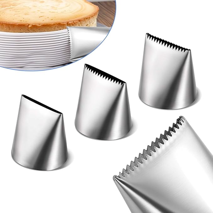 Ptwola 3 PCS Piping Tips Set Large Frosting Piping Kit Stainless Steel Cake Icing Nozzles Tips Decorating Tools Silver Pastry Bags Tips Accessories for Cookie Cupcake Baking Buttercream Supplies