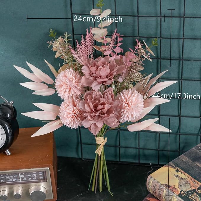 KIRIFLY Artificial Fake Flowers Plants Silk Flower Arrangements Wedding Bouquets Decorations Plastic Floral Table Centerpieces for Home Kitchen Garden Party Décor (Blush)