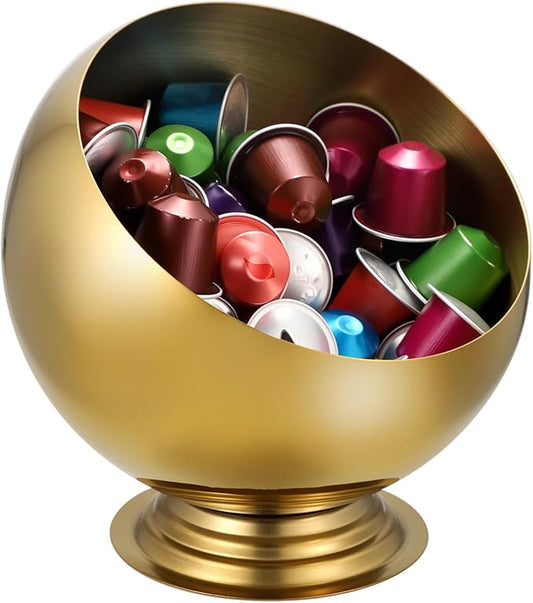 ELLDOO Coffee Pod Holder, Gold Metal Coffee Pod Storage for K Cup Nespresso Vertuo Keurig, Creamer Organizer Candy Bowl Fruit Snacks Jar for Countertop Kitchen Breakroom