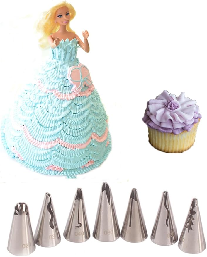 Ruffle Piping Tips for Cake Decorating,Russian Ruffle Tips,Pleated Skirt Piping Tips,Piping Tip for Ruffles,7 Pcs