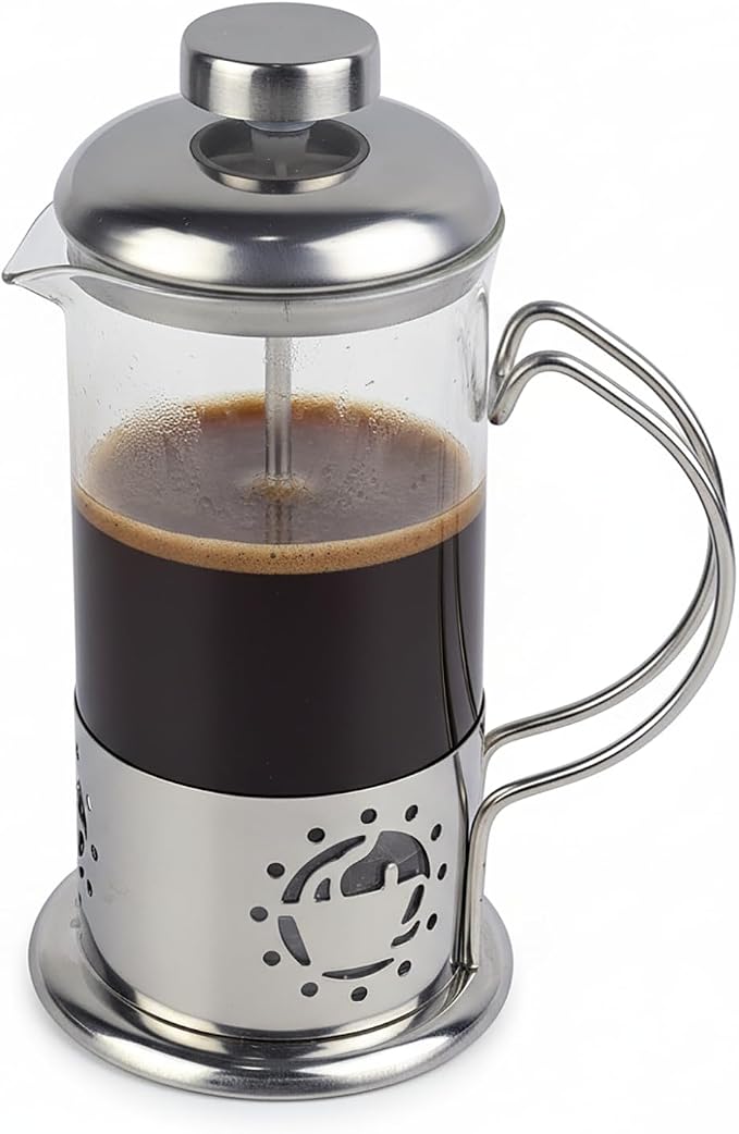 Single Serve French Press Coffee Maker - 12 oz Glass & Stainless Brewer | Portable 1-Cup Manual Coffee Press With Fine Mesh Filter, Mini Brewer For Home, Travel or Camping, Great For Loose Tea.