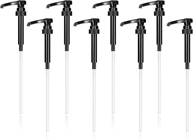 Zopeal 8 Pieces Coffee Syrup Pump Dispenser Fits 750ml/25.4oz Bottles, Skinny Syrup Pump for Coffee Flavoring, Creamers, Caramel, Beverages, Kitchen Cafe Bar Drinking Mixes Food Dispenser(Black)