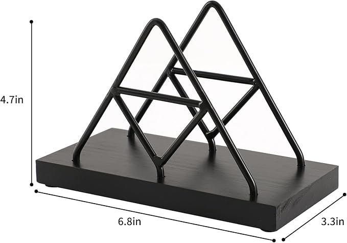 Napkin Holder, Metal Wire Triangle Shape & Wooden Paper Towel Holder, Napkin Holder for Table, Modern Napkin Dispenser for Kitchen, Table Decor, Cocktail Bar (Black)