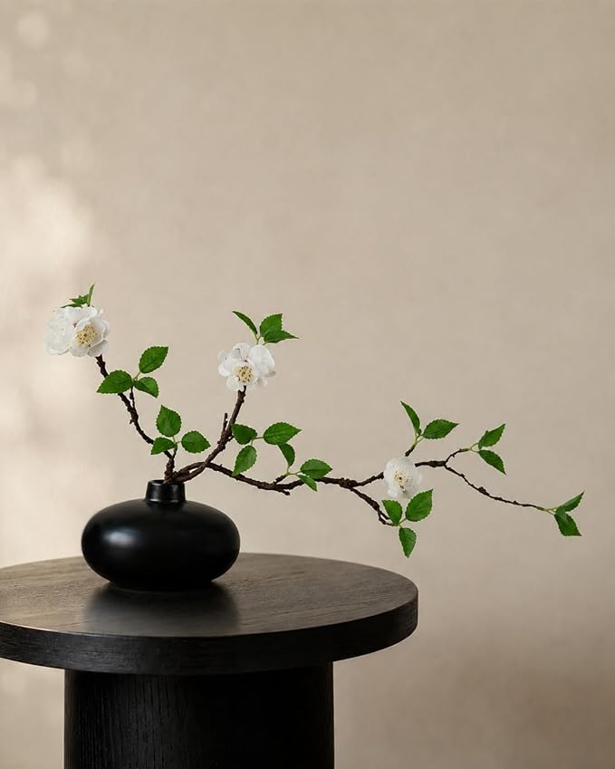 Fake Greenery Stem with Vase - 20'' Plants Artificial Decor for Table Small Artificial Potted Plants for Vase Fake Silk Plants Home Office Bathroom Shelf Cabinet Tabletop Decoration, Black