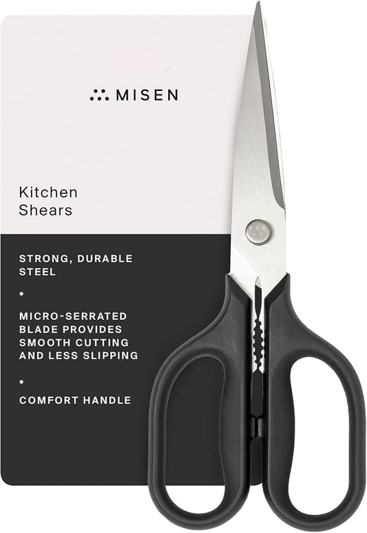 Misen Heavy Duty Kitchen Shears - Stainless Steel, Versatile and Easy Clean Scissors for Meat, Herbs and Veggies - Ambidextrous Comfort Handle - Professional Grade - Black