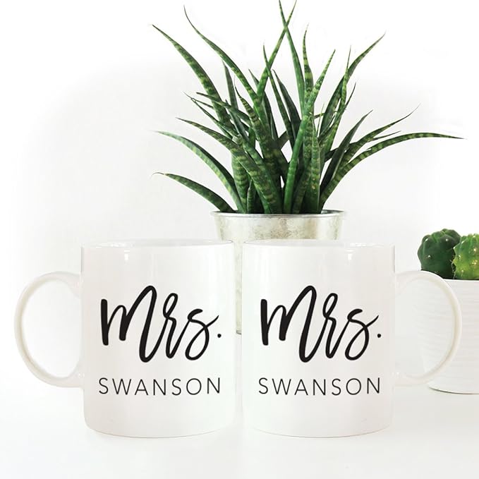Andaz Press Personalized Funny Couples 11 oz Ceramic Coffee Mugs, Mrs. Mrs., His and Hers Coffee Mug Set of 2, Valentines Couples Mugs for Him and Her, Mr and Mrs Mugs, Couple Mugs for Husband