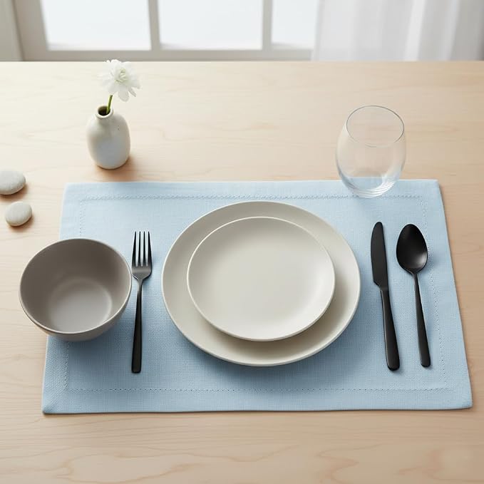 Urban Villa Placemats for Dining Table 100% Cotton Placemats 14''x20'' Over Sized Tablemats Set of 6 Placemats Hemstitch Sky Blue Tablemats for Family Dinners Wedding Parties Placemats