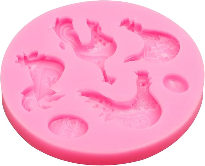 Easter Silicone Fondant Molds Set of 5, Bunny Chick Egg Rooster Basket Chocolate Molds for Cake Decorating Cupcake Topper Candy Gummy