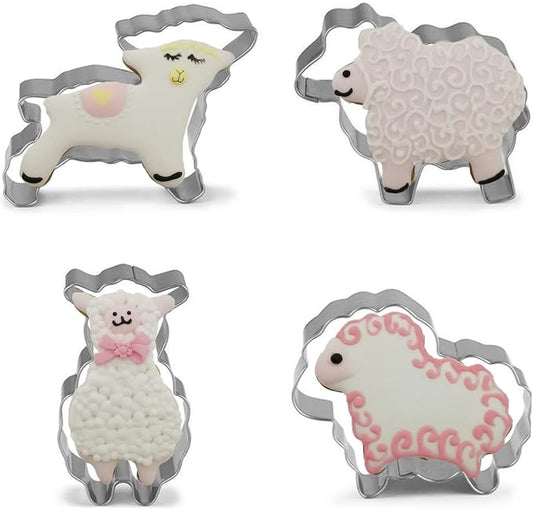 Sheep Shaped Cookie Cutter Set of 4 pcs, Stainless Steel Cute Lamb Series Fondant Cutters