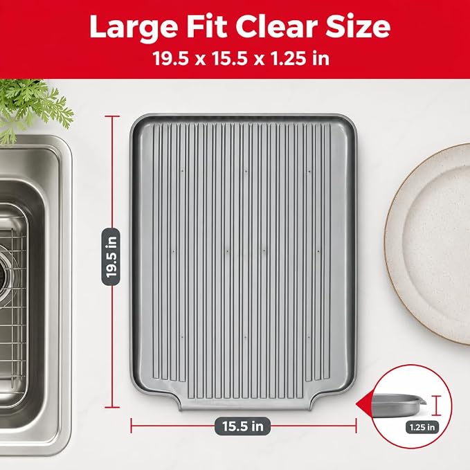 Better Houseware Dish Drainer Mat, Large Metallic Silver Dish Drain Board for Kitchen Countertop, Protects Surfaces & Speeds Drying, 19.5 x 15.5 x 1.25, Metallic Silver