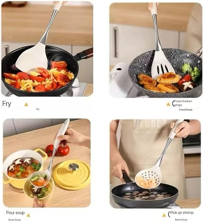 8-Piece Silicone Kitchen Utensil Set, White and Gold, Heat Resistant Cooking Tools with Comfort Handles- Includes Spatula & Spoon for Nonstick Cookware (Green & Gold)