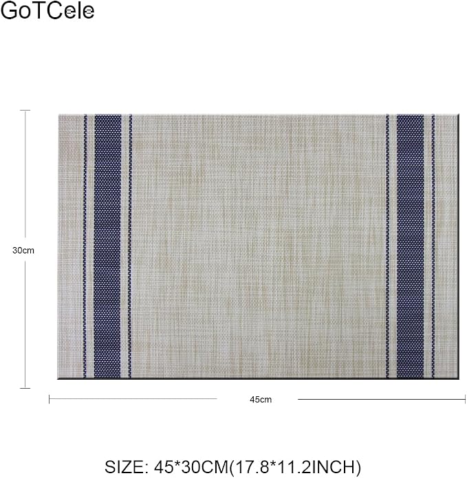 Placemats Set of 6 for Kitchen Table Mats Washable 12x18inches Easy to Clean PVC Woven Placemat (Navy)