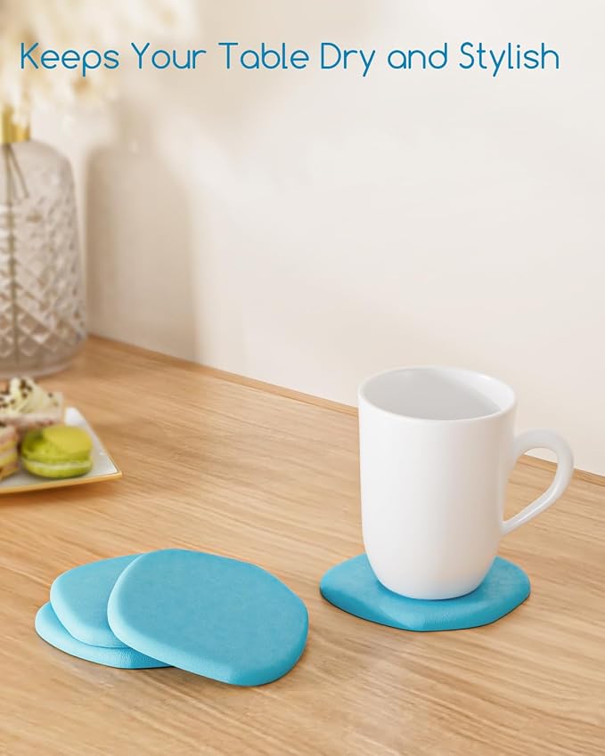 Diatomaceous Earth Coasters,3.9"x3.9", Quick-Dry, Absorbent, Heat-Resistant, Modern Stone Design, Dark Gray, Irregular Shape (2, Blue)