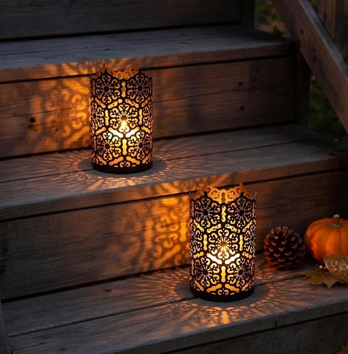 Hosley 7 Inch High Cut Bronze LED Votive Tealight Holder Lantern Intricate Floral Design for Timeless Elegance and Cozy Illumination in Stylish Home D cor Elevate Your Ambiance