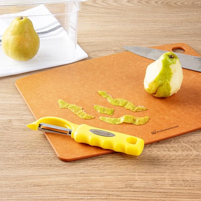 Restaurantware Comfy Grip 7.5 Inch Vegetable Peeler 1 Durable Potato Peeler - Sharp Swivel Blade Ambidextrous Handle Yellow Stainless Steel Veggie Peeler Built-In Blemish Remover
