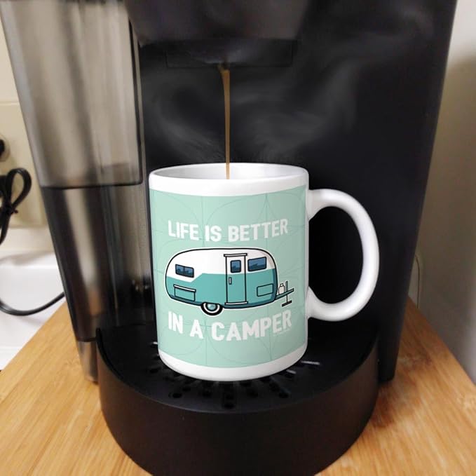 RV Camper Gifts Life Better in a Camper Camping Teardrop Camper Accessories Coffee Mug Tea Cup Green