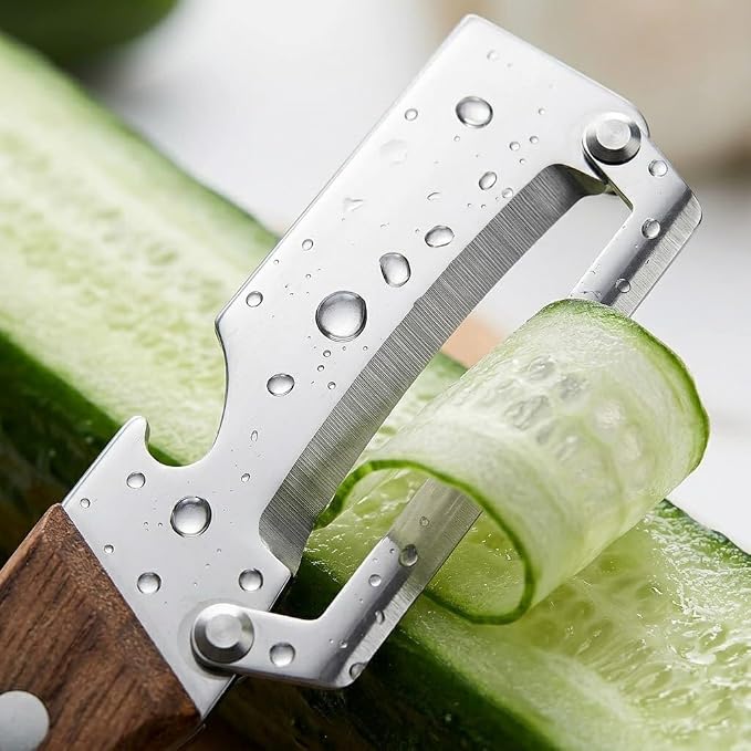 2Pcs Premium Vegetable Peeler with Wooden Handle and Bottle Opener,Multi-Functional Vegetable Peeler for Kitchen, 2-In-1 Stainless Steel Kitchen Tool, for Fruit Veggie, Includes Bottle Opener (2 in 1)