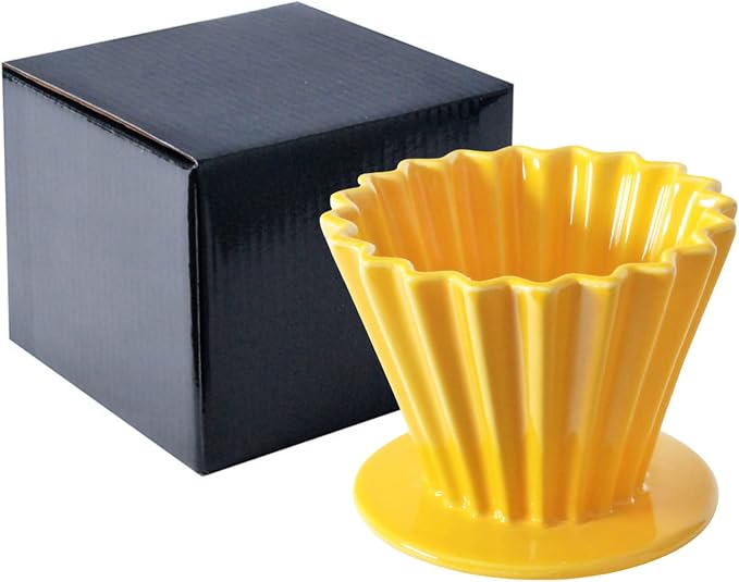 Needzo Pour Over Coffee Dripper Yellow Ceramic Slow Brewing Accessories for Home, Cafe, Restaurants, Reusable Barista Brew Cup, 4.5 x 3.5