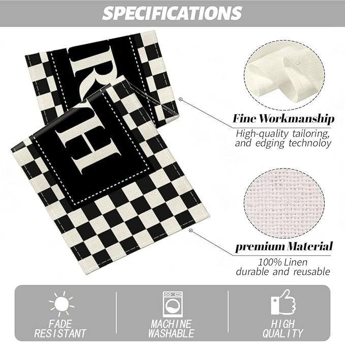 Black Checkered Happy Birthday Table Runner, Black and White Checkerboard Birthday Party Decorations 13x72 Inches Long Table Decor Suppliers for Home Racing Theme Party Decor